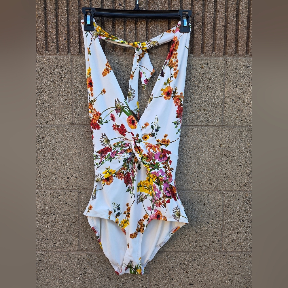 Anthropologie White Floral One-Piece Swimsuit - Picture 2 of 6